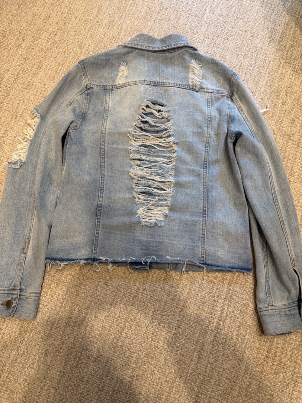 Women's Light Blue On The Road Embellished Distressed Denim Jacket size S